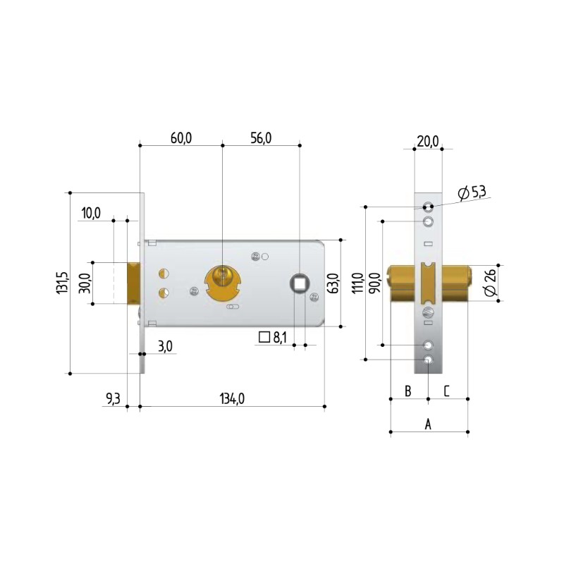 Cerradura de Embutir para Puertas Metálicas Prefer 5520