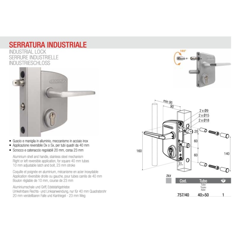 Cerradura para Portón Industrial Manilla Aluminio Mecanismo Acero