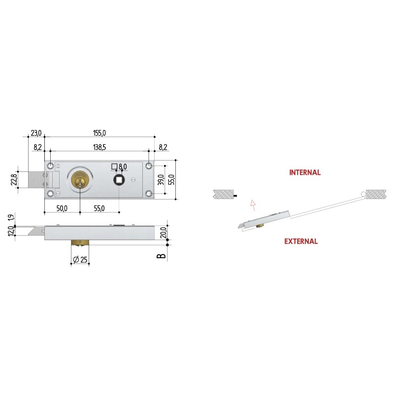 Cerradura Puerta Metal Pestillo Rectangular Prefer 6751