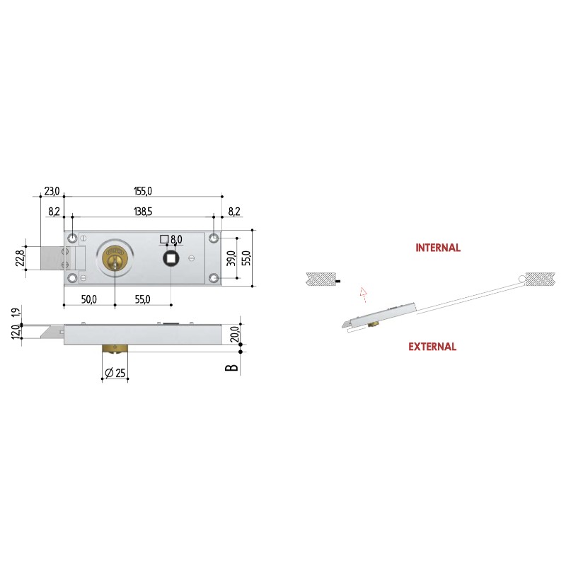 Cerradura Puerta Metal Pestillo Rectangular Prefer 6751