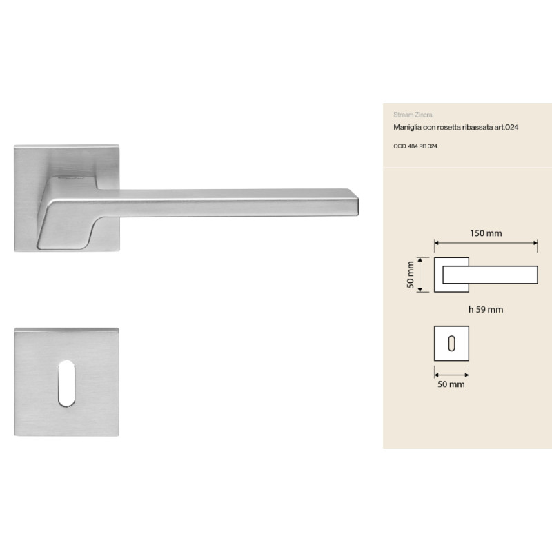 Stream Zincral Linea Calì Manilla de Puerta con Roseta Rebajada