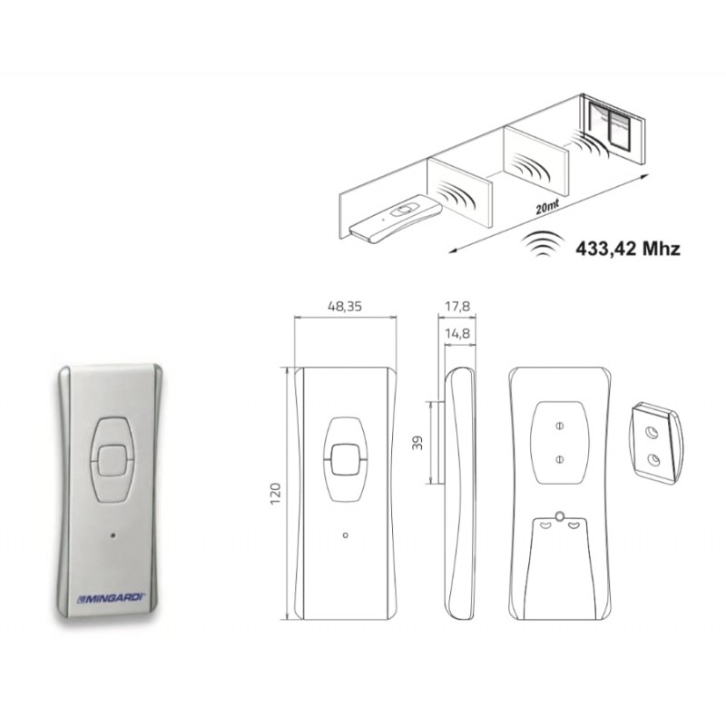 Mingardi MR-T1 Control Remoto Radio RTW 1 Canal