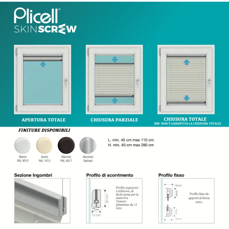 Estor Plisado Plicell Skin Tornillo 13 mm Fácil de Instalar