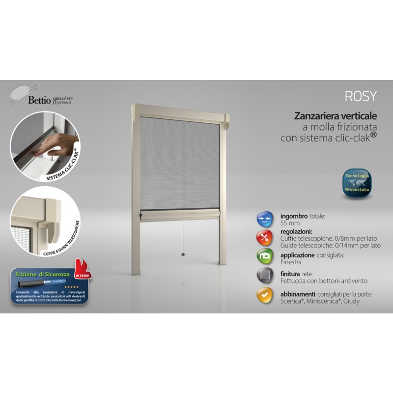Mosquitera Bettio Rosy Primavera frotó Click-Clack y guías verticales primavera